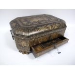 An Early XIX Century Chinese Black Lacquer Sewing Box, of canted rectangular form, painted and
