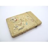 A Late XIX Century Japanese Ivory Card Case, carved and inlaid in the Shibayama manner with quail
