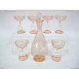 A Mid XX Century Vintage Bimini Werkstatte Cocktail Set, in pale pink, the footed baluster