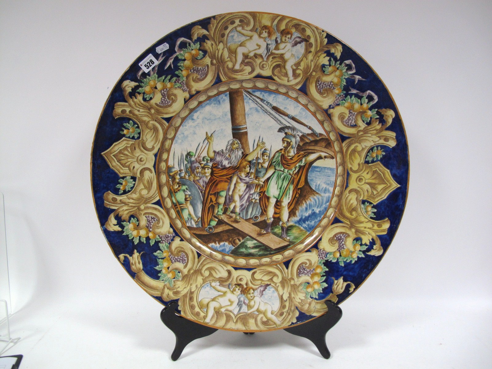 A Late XIX Century Italian Majolica Circular Charger, polychrome painted with a mythological