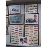 Two Large Prints of Ferrari Sports and Racing Cars, 101 x 71cms, with five others including Nigel