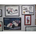 Four Framed Prints and Photographs Relating to Formula One Driver Ayrton Senna, print of his