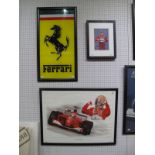 Three Michael Schumacher Ferrari Related Pictures, Ferrari Formula One 2001 series print signed