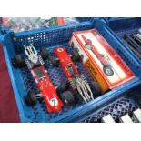 A Boxed Schuco clockwork #1073 Ferrari Formula Two, tin plate and plastic race car #7, missing wing,