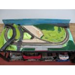 An "N" Gauge Model Railway Layout. Double loop with sidings. Scenery started. 123x70cms. On raised