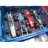 Four Schuco Clockwork Tin Plate and Plastic Race Cars, #1074 Matra Ford Formula One #5 (missing wing