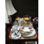 Royal Albert Old Country Roses Two Tier Cake Stand, (lacking fittings), floral cups and saucers,