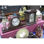 A Circa 1930's Oak Cased Eight Day Mantel Clock, with silvered dial, Arabic numerals, flanked with