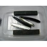 Corn Razors, in original sleeve cases, two blade folding knife with mother of pearl scales, etc.