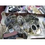 Silver Plated Ware, including two Victorian three piece teasets, tantalus holders, tankards, etc:-