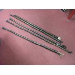 Five Walking Canes, including stag, African head and scull handles.