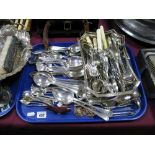 A Quantity of Cutlery, basket, three medals, napkin rings:- One Tray