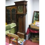 An XVIII Century Longcase Clock, the hood with stepped cornice, turned supports and square door to