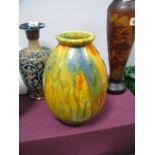 Crown Ducal Ovoid Pottery Vase, circa 1930's with amber, blue, red and green streaked decoration,