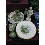 Four Wedgwood David Gentleman Plates, green Jasper trinkets, Italian figure, etc:- One Tray