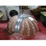 1930's Pink Glass Three Sectional Shell Ceiling Light, with chrome supoorts.