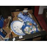 A Mixed Quantity of Ceramics, including Oriental style vases, pail covers, etc:- One Box