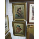 K. Tito, Pair of XIX Century Portrait Oils on Card, studies of downcast lady and pipe smoking