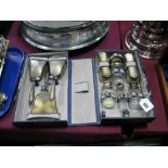 A Small Lady's Travelling Case, fitted with hallmarked silver mounted brushes, hand mirror, assorted