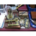 Koma Mantel Clock Under Glass Dome, horse brasses, including F.J. Marsden, Sheffield, horn, etc:-