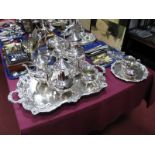 A Towle Silver Plated Six Piece Tea Set, including kettle on burner stand, all on large twin handled