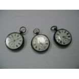 Three Hallmarked Silver Cased Openface Pocketwatches, each white dial with b,lack Roman numerals and