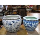 Two Large Blue and White Chinese Pottery Jardiniere's.