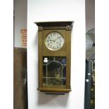 1930's Oak Cased Regulator Wall Clock, with silvered dial and astragal pendulum viewer.