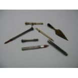 Victorian Sliding and Other Pencils, a miniature trowel bookmark with polished hardstone handle,