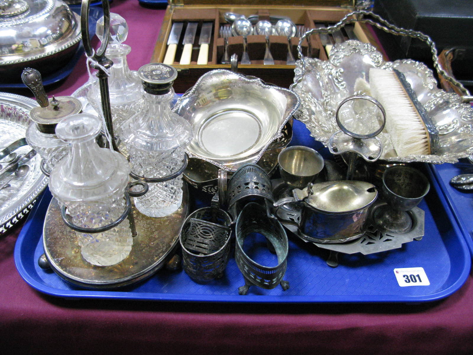 Assorted Plated Ware, including dishes, condiment stand, egg cups, bottle coasters, etc:- One Tray - Image 2 of 2