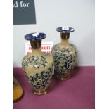 A Pair of Royal Doulton Stoneware Vases, circa 1900, with floral scroll and chine decoration,