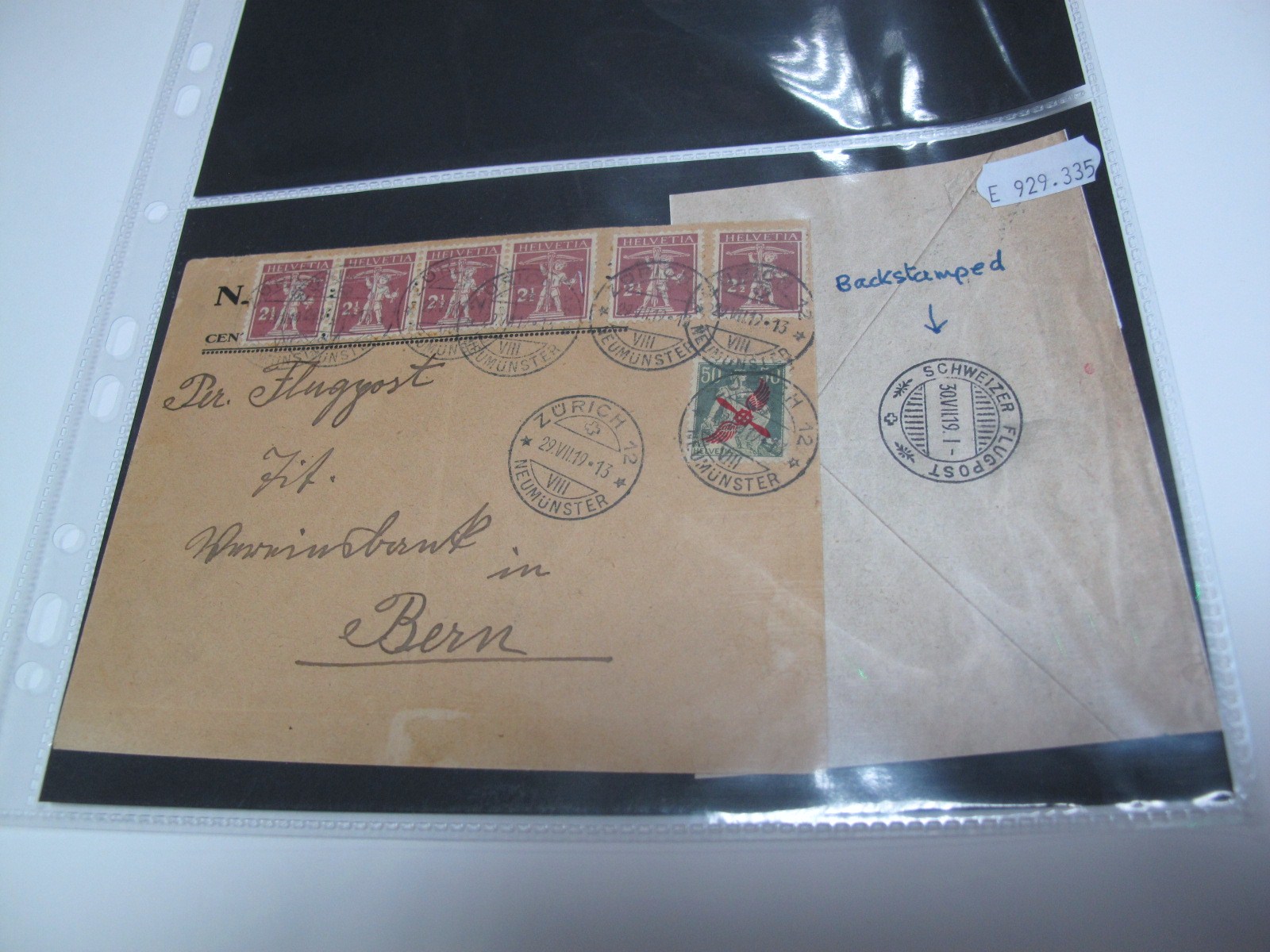 Switzerland - 1919 Cover, with SG 303 propeller overprint, together with 2½c SG 261 x 6, with