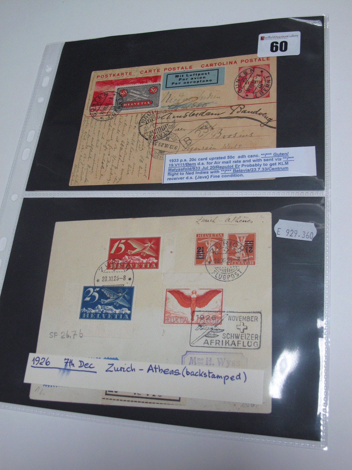 Switzerland - Three Air Covers 1926-1933, firstly 1926 Zurich to Athens flight cover with "