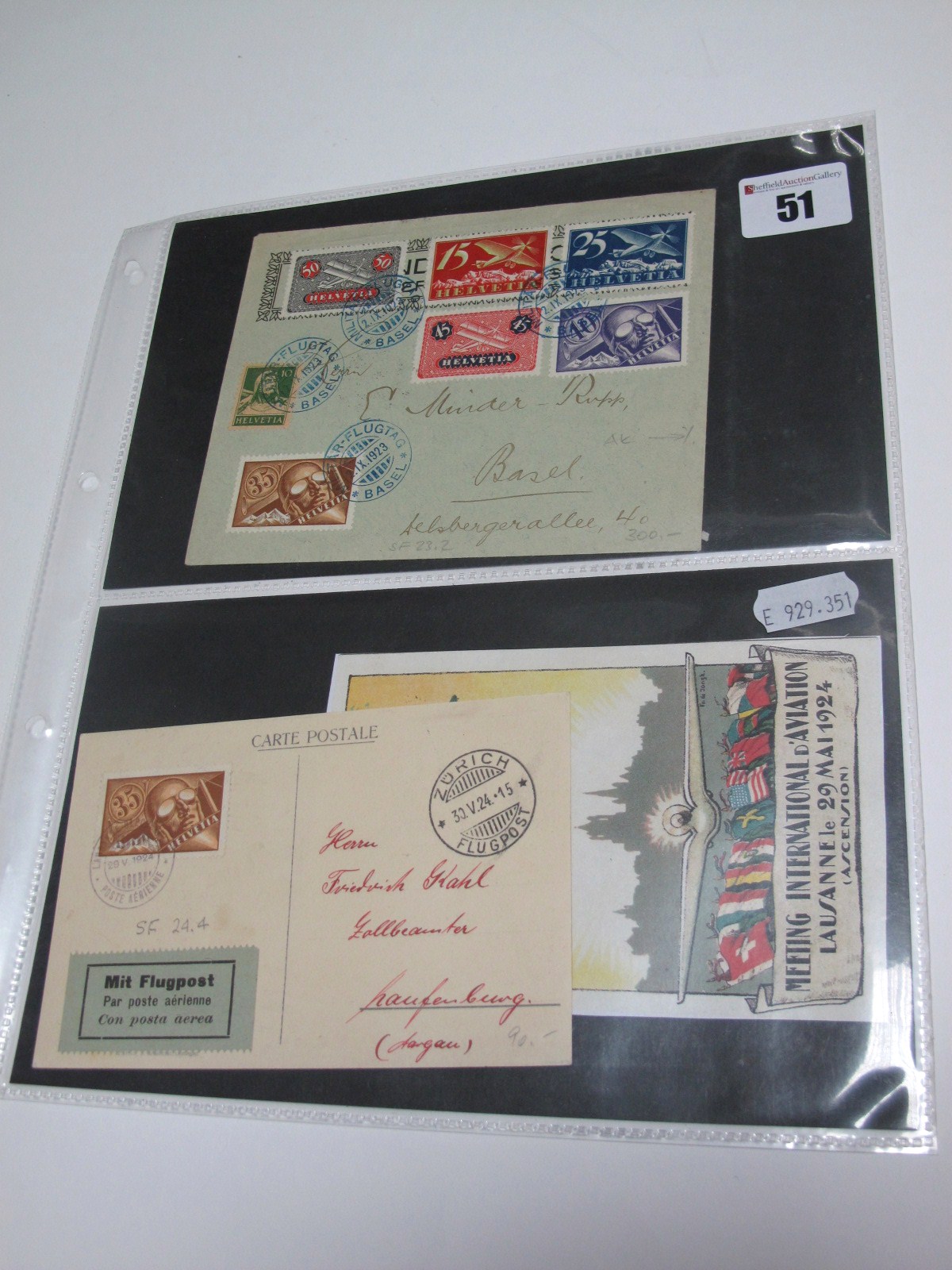 Switzerland - a Group of Three 192301924 Air Covers, a scarce 1923 Air cover with SG 319, SG 321 and