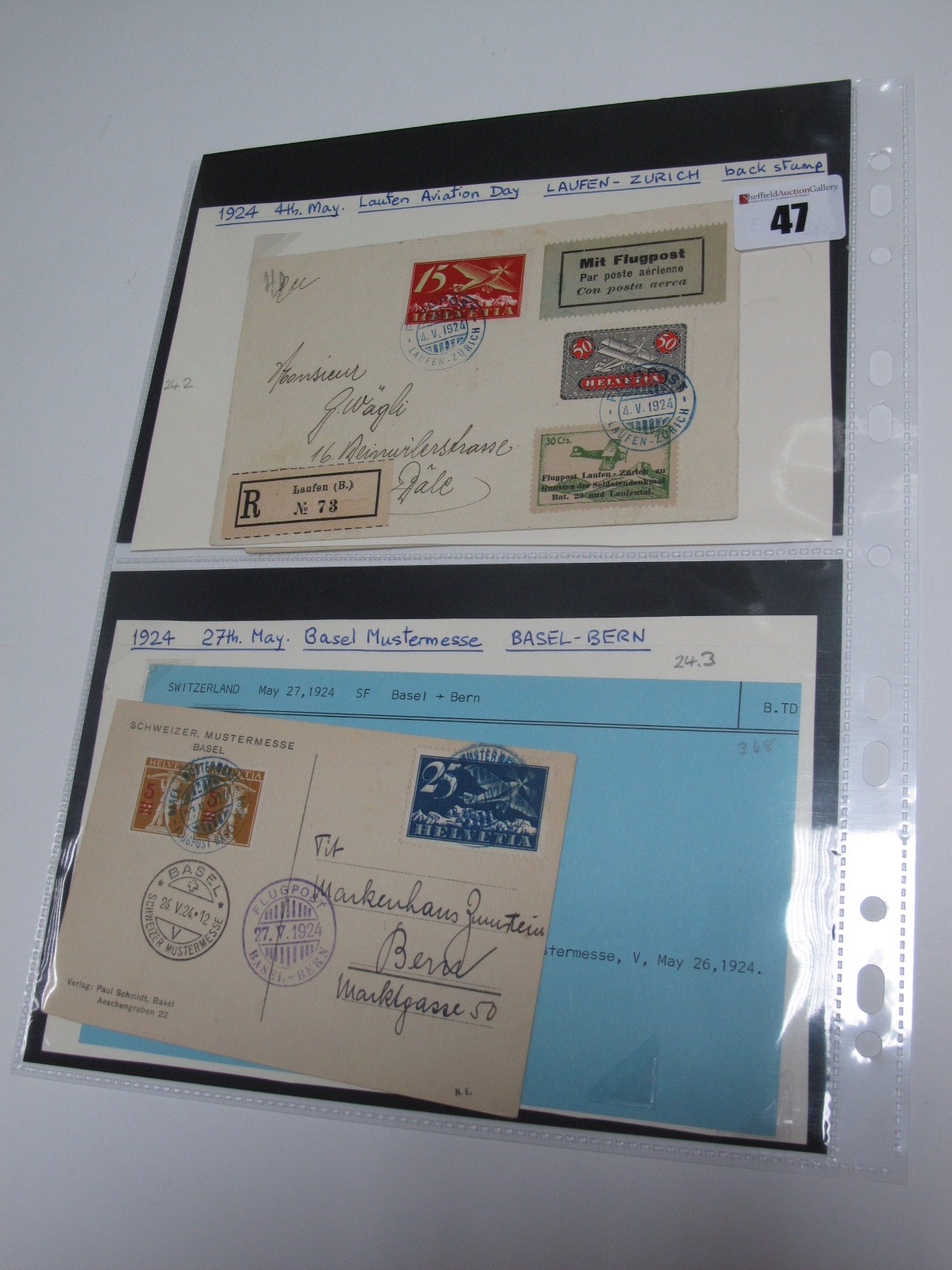 Switzerland - 1924 Air Covers (4), with 4th May Laufen Aviation Day, cover with 30c label