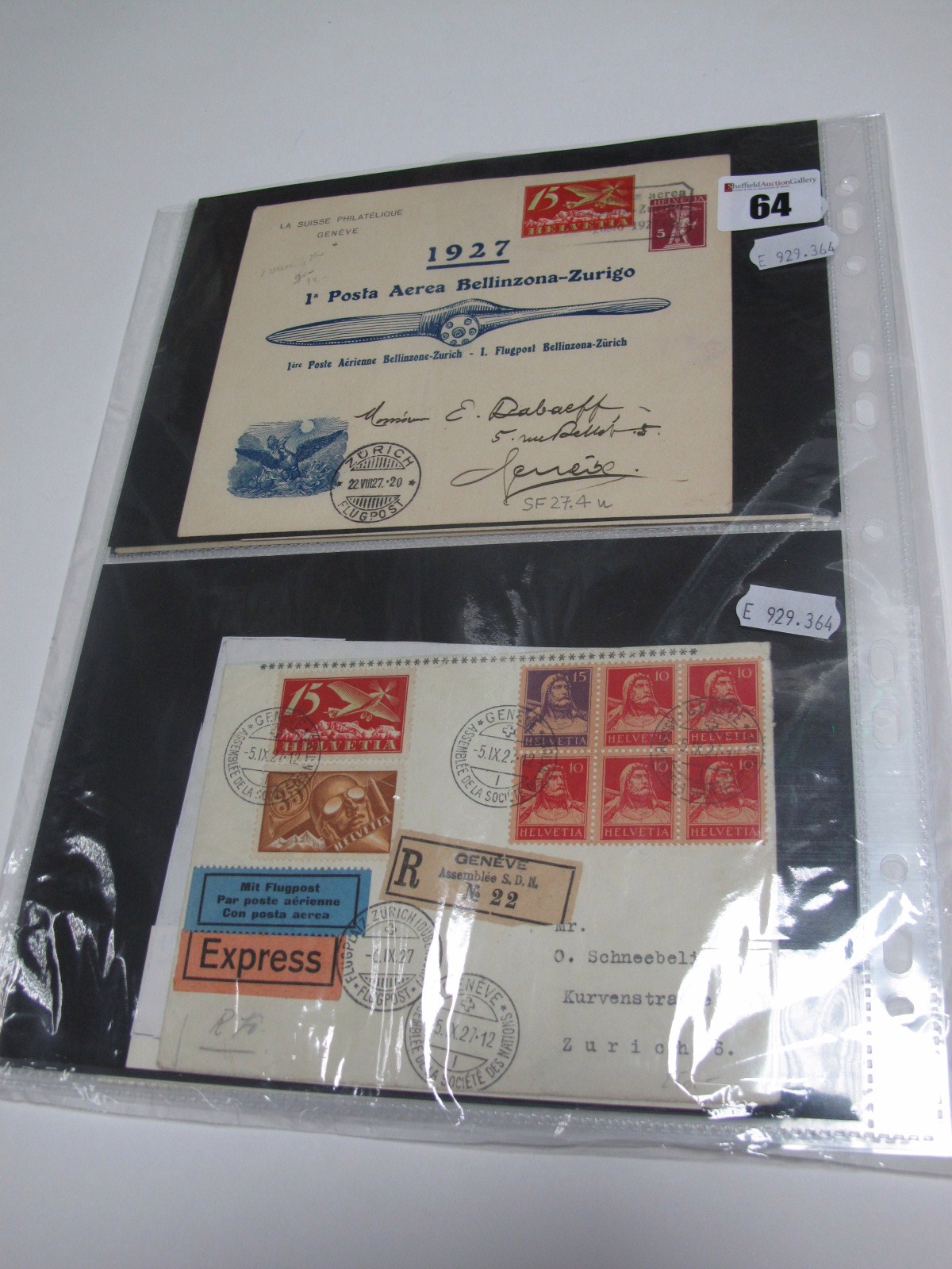 Switzerland - 1927-135 Air Covers, 1935 St Gallen-Zurich flight card with SG 322 (cat £120) and SG