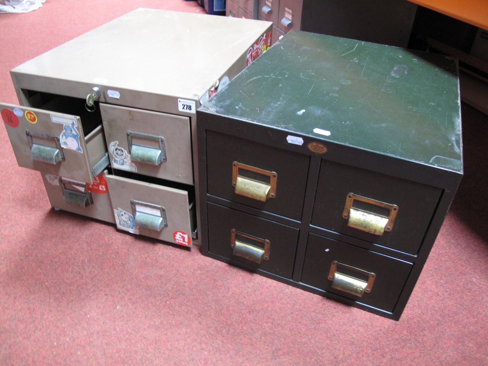 A Pair of Metal Four Drawer Filing Cabinets, 51cms deep, 40cms wide, and 33cms high. Perfect for
