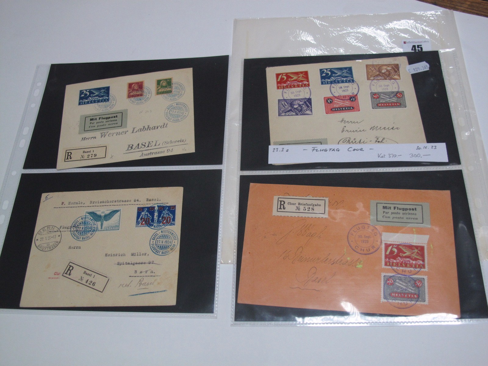 Switzerland - Grouping of Five Very Attractive and Clean 1920's Air Covers. Note - scarce 1923