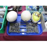 Early XX Century Easter Egg Packaging, ostrich eggs, brass adjustable book trough with pierced ends,