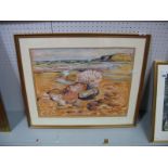 Joyce Spurr, Sheffield Artist, Pastel - "Shells on a Beach", signed lower right, details verso, 38.5