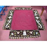 A Church Altar Table Cloth, with a velvet border, in Latin text with floral decoration with a