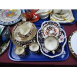 Royal Crown Derby Imari, including 2451 plate, cups, sugar and cream, floral plates and cracked