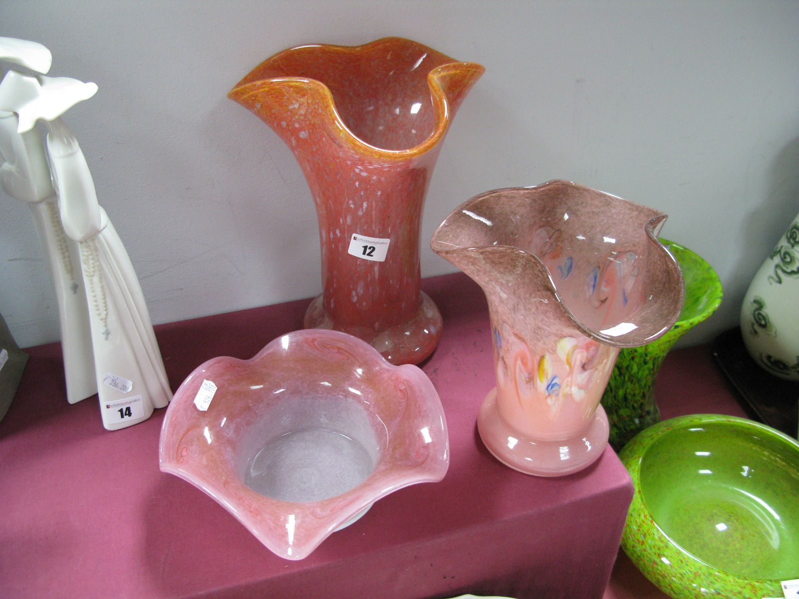 A Vasart Mottled Pink Cinquefoil Bowl, with deeper whorls to the rim, a Vasart vase in mottled