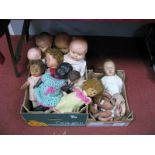 A Quantity of Mid XX Century Dolls. Both plastic and composition. Plus some spare parts. Contained