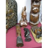 African Carved Hardwood Slender female Bust, having pokerwork hair and ringed body, 47.5cms high,