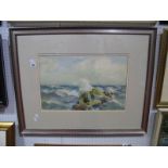 W. Thomas Smith Watercolour of Waves Crashing into Rocks, signed lower left, 32.5 x 49cms.