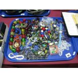 Assorted Costume Jewellery, including beads, watches, etc:- One Tray