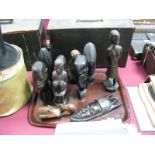 Ten African Carved Hardwood Male and Female Busts, masks and figures.