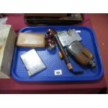 Plated Hip Flask, cigar cutters, bruyere pipes, other smokers items:- One Tray