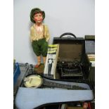 A 1930's Painted Plaster Figure of Whistling Boy, stamped "960", 59cms high, Corona typewriter,